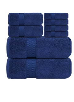 اشتري Premium Blue Bath Towels Set - [Pack of 8] 100% Cotton Highly Absorbent 2 Bath Towels, 2 Hand Towels and 4 Washcloths - Luxury Hotel & Spa Quality Bath Towels for Bathroom by Infinitee Xclusives في الامارات