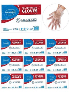 Buy Disposable Plastic Gloves Latex and Powder Free Polyethylene Clear Hand Covers 100 Pcs x 10 Packs in UAE