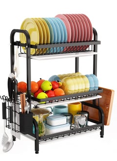 Buy Dish Drying Rack 3-Tier Dish Rack Drainboard Set Large Rust-Proof Dish Drainer with Drip Tray Knife Holder Cutting Board Holder for Kitchen Dish Strainers Dish Dryer Rack in UAE