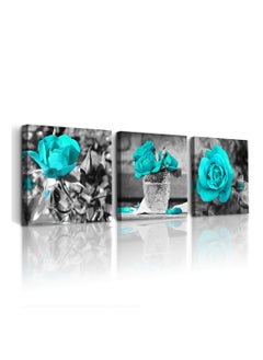 اشتري Blue Rose Canvas Wall Art For Bedroom, Canvas Wall Pictures Artwork Minimalist Home Decor, Flowers Wall Decorations For Living Room Boho Wall Decor (3 Pcs, 30x30 cm) في الامارات