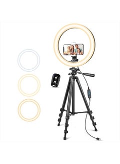 Buy Upgraded 10” Ring Light with Stand and Phone Holder, Dimmable Led Phone Ringlight for Photography/Selfie/Video Recording/Makeup/Live Stream, Compatible with Phones, Webcams and Cameras in UAE