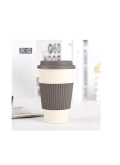 اشتري Eco-Friendly Bamboo Fiber Reusable Coffee Cup with Lid & Silicone Grip for Travel To Go, Sustainable Organic Bamboo Fiber BPA Free Dishwasher and Microwave Safe Portable Eco Cup, 13-Ounce (Plain/Grey) في الامارات