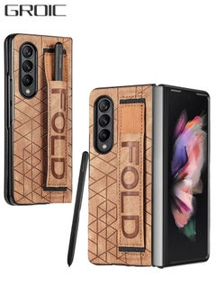 Buy Compatible with Samsung Galaxy Z Fold 4 7.6" Case, PU Leather Flip Folio Case with Elastic Telescopic Wrist Strap Kickstand, Phone Cover with S Pen Holder Shockproof Case in UAE