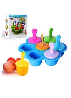 اشتري Mini Silicone Popsicle Mold, 7-cavity DIY Ice Pop Mold with Colorful Plastic Sticks, Popsicle Makers for Egg Bites and Ice Cream Mould, Baby Food Storage Container, Non-Stick Ice Cube Trays Blue في الامارات