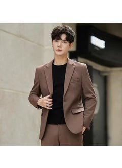 اشتري Mens Korean Slim Fit Casual Blazer Jacket Brown في السعودية