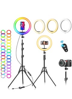 Buy Ring Light with Tripod Stand & Phone Holder - 10 inch Selfie LED Ringlight Desktop Lamp 40 Colors RGB Tall Circle Light for Camera Makeup Video YouTube TikTok Live Streaming (Zoom Meeting) in UAE