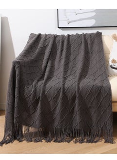 Buy Tassel Design Knitted Soft Throw Blanket Keep Warm Ginger Dark Grey in UAE