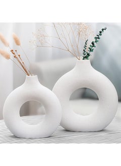 اشتري Ceramic hollow donut vase set of 2,off white vases for decor nordic minimalism style decor for wedding dinner table party living room office bedroom في السعودية