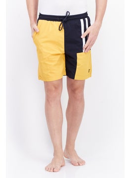 اشتري Men Colorblock Brand Logo Board Shorts, Yellow/Navy في الامارات