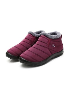 Buy Women Ankle Boots Slip On Flat Casual Footwear Burgundy in UAE