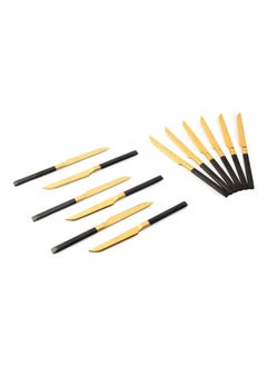 اشتري 12pcs Cutlery Set, 18/10 Stainless Steel, Flatware Set, 12pcs Fruit Knife, Shiny Gold Head & Black Handle, for Home Kitchen, Mirror Polished - Dishwasher Safe في الامارات