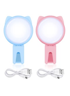 Buy Selfie Ring Light Clip on Mini Rechargeable 9 Level Adjustable Brightness Portable Fill for Phone Laptop Video Photography Girl Makes up (Pink, Blue) in Saudi Arabia