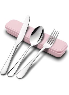 اشتري Portable Travel Utensils Set with Case Stainless Steel Reusable Silverware Fork Knife Spoon Set for Lunch Box Workplace Camping School Picnic (Pink) في الامارات