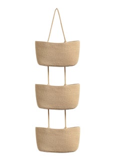 Buy 3-Tier Woven Cotton Over the Door Hanging Basket, Decorative Wall-Mounted Storage Organizer Bag for Kitchen, Stylish and Functional Jute Baskets in Saudi Arabia