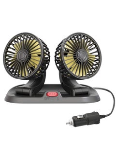 اشتري Dual-Head Car Fan, 360-Degree Rotatable 2-Speed Adjustable Fan Automobile Air Cooler, Supplies for Car/SUV/RV/Truck/Boat (12V, Yellow) في الامارات