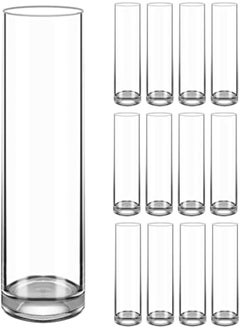 اشتري مجموعة من 12 مزهرية أسطوانية زجاجية شفافة من ستارسايد، مزهرية زهور طاولة، حامل شموع للمنزل والحديقة وديكورات مركزية لحفلات الزفاف والعشاء الرسمي (العرض 4 بوصات، الارتفاع 12 بوصة) في الامارات