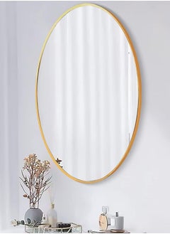 Buy Oval Shaped Wall Mounted Hanging or Against Wall Golden Frame Dressing Make-up Mirrors for Entryway Bedroom and Bathroom in UAE