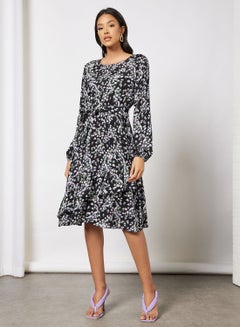 Buy Floral Belted Midi Dress in UAE