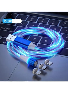 Buy Micro USB Type C IOS Magnetic Luminous LED Flowing Light Cables 2.1A Charging line For iPhone Samaung Huawei Blue in UAE