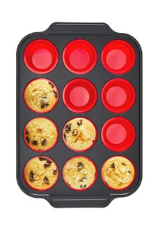 Buy Silicone Muffin Pan with Metal Frame, Egg Bite Maker Silicone Molds for Baking, Cupcake Pans 12 Regular Size, Muffin Tins Easy to Pop Nonstick Non Toxic Bakeware for Oven, Red in UAE