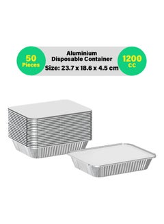 Buy 50-Pcs Disposable Aluminum Food Containers with Lid 1200 CC in UAE