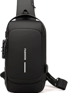 Buy Anti theft Crossbody Sling Bag Waterproof Chest Daypack with USB Charging Shoulder Backpack for Men Women Black in UAE