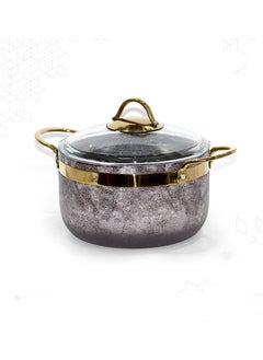 Buy Aluminum Cooking Pot with Perfectly Designed Deep Cover 28 cm, Black/Grey/Gold in Saudi Arabia