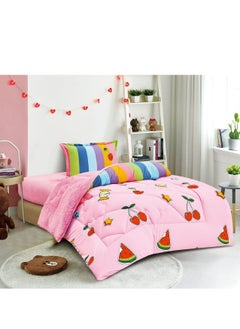 Buy Winter Children's Bed Sheet 3 Pieces Two Sides Quilted and Velvet Drawings170x220 cm in Saudi Arabia