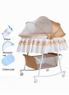 اشتري Multifunctional Soothing Baby Cradle Bed Newborn Bed Rocking Bed With Mosquito Net ,Pillows, Cotton Pads and Roller Sleeping Basket في السعودية