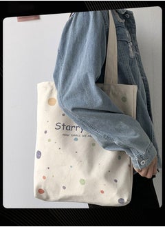 Buy New Style Foldable Canvas Bag Graphic Printed Large Capacity School Shoulder Bag Lightweight Daily Tote for Women Beige in UAE