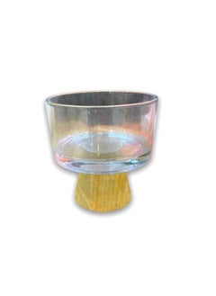 Buy Hollow glass bowl for nuts with wooden base in Saudi Arabia