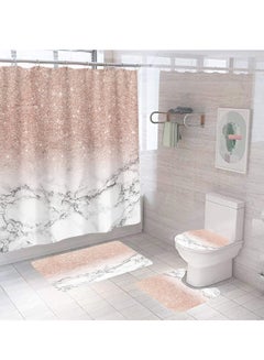Buy Pink Marble Shower Curtain Set 4 Pieces Bathroom Marble 3D Printing Girl Rose Gold Shining(No Glitter) Fabric Curtain with Rugs and Bath Mat Accessories in UAE