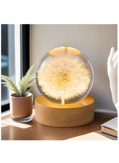 Buy Flower Crystal Ball Night Light, Preserved Flower LED Light 2.4inch Dandelion Glass Ball Lamp with Wooden Base, Ambient Lights Decorations Gifts for Lover, Men, Women, Boys, Girls - Dandelion in UAE