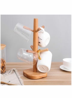 Wooden Mug Drying Tree Holder 6 Hooks Tea Coffee Cup Rack Display