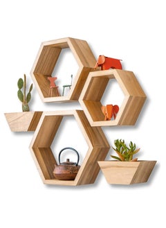 Buy 5 Pack Honeycomb Unique Personalized Wood Wall Mounted Floating Shelves, Boho Shelves, Hanging Shelf Storage Rack, Home Display Rack, Plant Shelf, Home Storage Rack, Wood Flowerpot for Home, Office in Saudi Arabia