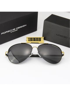 Buy New Fshion Pilot Polarized Sunglasses with UV 400 Protection Metal Frame for Driving Black Gold in Saudi Arabia