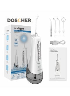 Buy L9 Water Dental Flosser Teeth Pick - Stylishly Designed, Cordless & Portable, 4 Modes for Optimal Oral Health, 4 Replaceable Jet Tips, IPX7 Waterproof for Home and Travel, 300ml White in Saudi Arabia