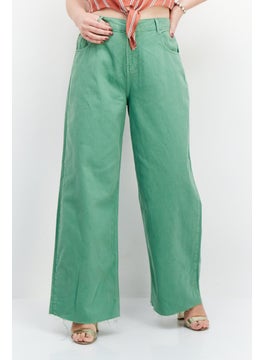 اشتري Women Wide Leg Solid Non-Stretchable Denim Jeans, Green في السعودية