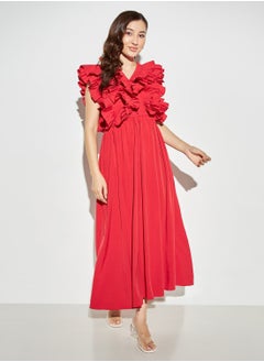 Buy 2Xtremz Solid A-line Dress with Ruffles and Button Detail in Saudi Arabia