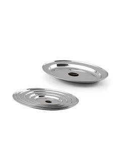 Buy Stainless Steel Deep Oval Tray, Perfect for Serving Oval Tray Set of 2 Pcs in UAE