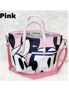 Buy Lacoste Women's L12.12 Concept Fashion Versatile Large Capacity Zipper Handbag Tote Bag Shoulder Bag Large Size Printed Mickey Mouse Co branded Pink in Saudi Arabia