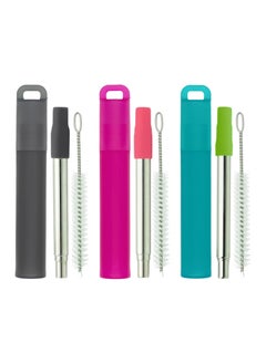 اشتري Metal Reusable Straws, Collapsible Portable Telescopic Straw with Plastic Housing Silicone Tips and Cleaning Brush, Retractable Pocket Drinking Straws, 3 Pcs في السعودية