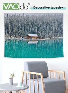 Buy Lakeside Snow Landscape Tapestry Short Plush Natural Scenery Home Decoration Wall Hanging Free Installation Package 150 * 130CM in UAE