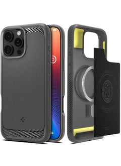 اشتري Rugged Armor MagFit iPhone 16 Pro MAX Case Cover with MagSafe and Carbon Fiber Textures (2024) - Gray في الامارات