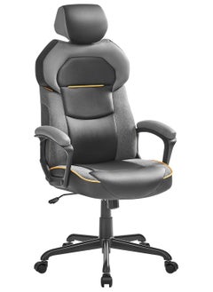 اشتري SONGMICS OBG066B01 Office Chair, Adjustable Height, PU and Cotton Linen Surface, Adjustable Headrest, Padded Armrests, Reclining Backrest, Load 150 kg, Classic Black في الامارات