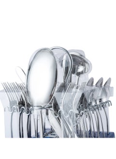 Buy 38-Piece 18/10 Stainless Steel Spoon Cutlery Set Includes Knife and Forks With Cutlery Holder Tea And Ice Spoons Dinner And Cake Fork, Fruit Knife, Soup Ladle, Rice Server in UAE