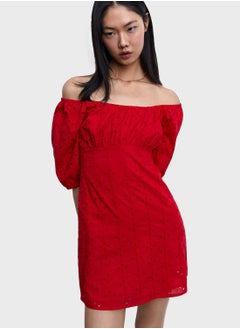 Buy Puff Sleeve Openwork Dress in Saudi Arabia