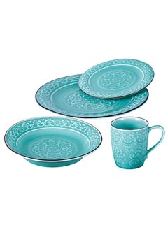 Buy 16-Piece Porcelain Dinnerware Set Light Blue in Saudi Arabia