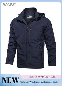 Buy Men's Casual Waterproof Jacket Zipper Closure Hood Windproof Coat Pockets at Sides and Chest in UAE