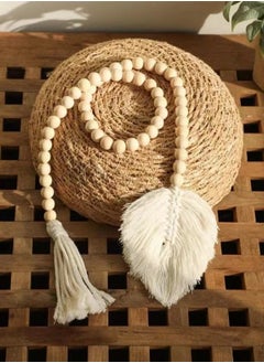 اشتري 1-Piece Bohemian Wooden Beaded Garland With Tassel Rustic Look Brown/White 93Centimeter في الامارات